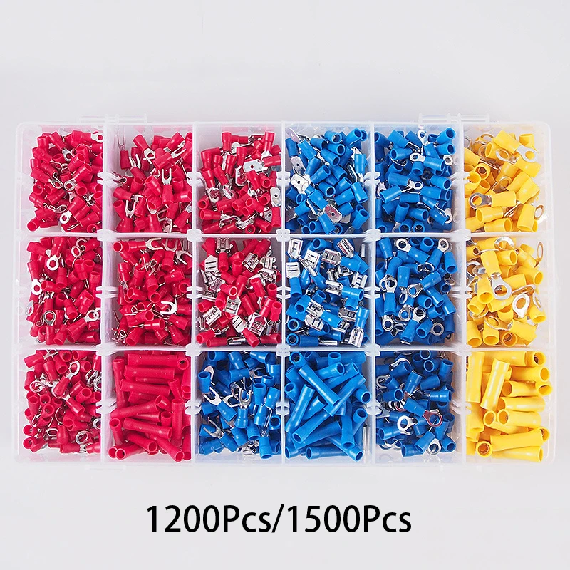 

1200/1500Pcs Box-packed Cable Squeeze Terminal Cold Pressing Plug Joint Cable Wire Connector Quick Crimp Set Electrical Kit