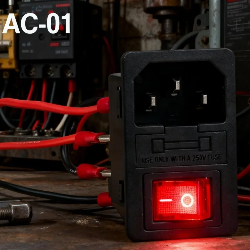 IEC320 C14 Electrical Socket with LED Rocker Switch and 10A Fuse
