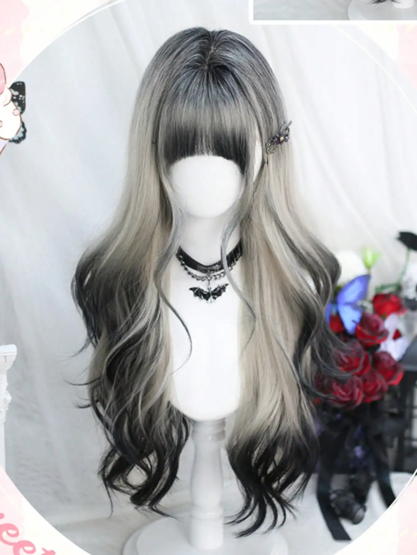 Synthetic Black Gray Ombre Cosplay Wig For Women