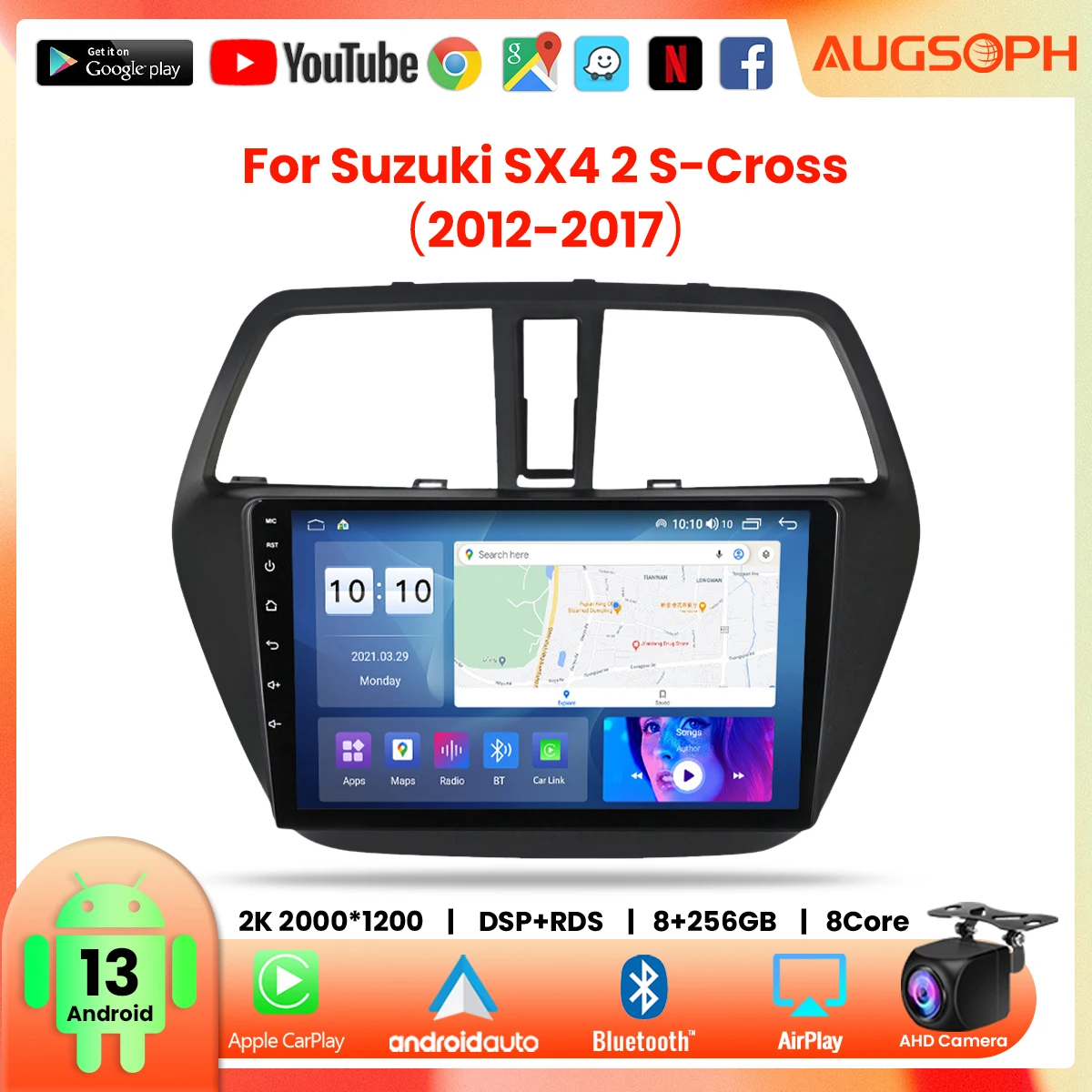 

Автомобильный радиоприемник Android 13 для Suzuki SX4 2 S-Cross 2012-2017,9 дюймов мультимедийный плеер с 4G WiFi Carplay и 2Din GPS