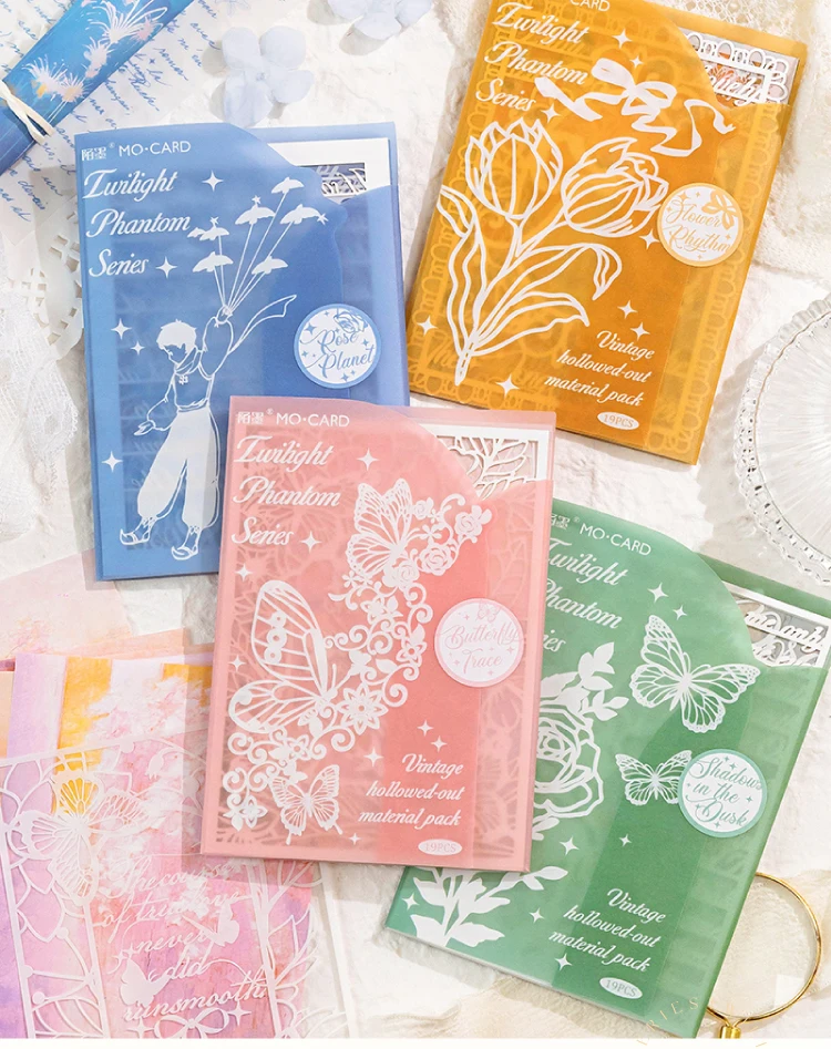 19 Blatt Vintage hohle Spitze Material Papier Aufkleber Set DIY Scrapbooking Materialien handgemachte dekorative Junk Journal Supplies – Detail 1
