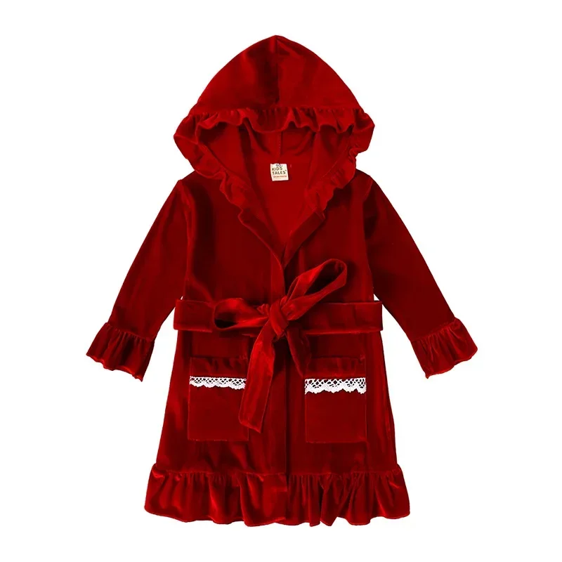 Baby Girls Dress Christmas Children's Clothing Red Velvet Nightgown Bathrobes Kids Warm Soft Sleepwear Pajamas