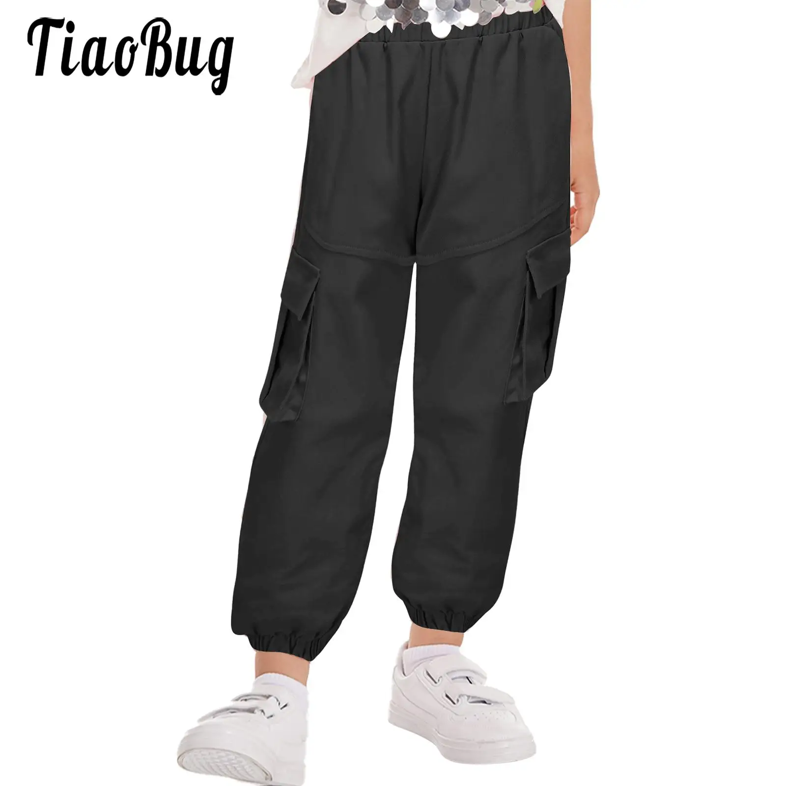 

Girls Boys Casual Cargo Pants Children Hip Hop Street Dance Fitness Jogging Clothing High Waist Trousers Loose Sweatpants