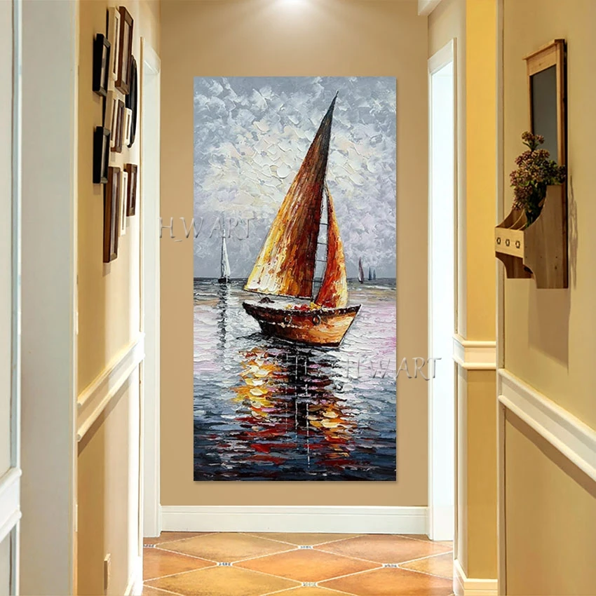 

Handmade Artwork Frameless Picture Sailboat Design Still Life Wall Canvas Art Large Modern Abstract Paintings Decorative Items