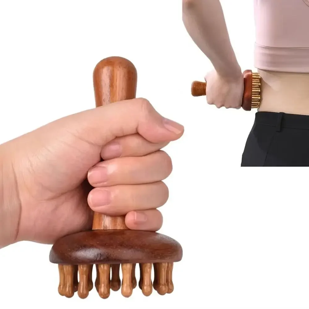 Portable Sandalwood Body Meridian Massager Circular Tooth Wooden Abdomen Massager Head Massage Comb for Relieve Stress and Relax