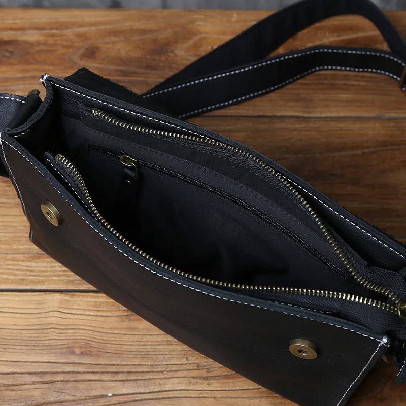 NZPJ Genuine Leather Men's Messenger Bag Top Layer Cowhide Shoulder Bag  Crossbody Bag Tablet Bag Suitable For 10 Inch IPad