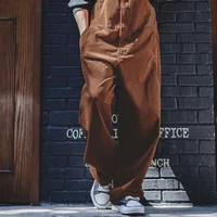 Maden Retro Corduroy Overalls Solid Color Loose with Pocket Adjustable Suspender Jumpsuit for Men’s Spring and Autumn Trousers