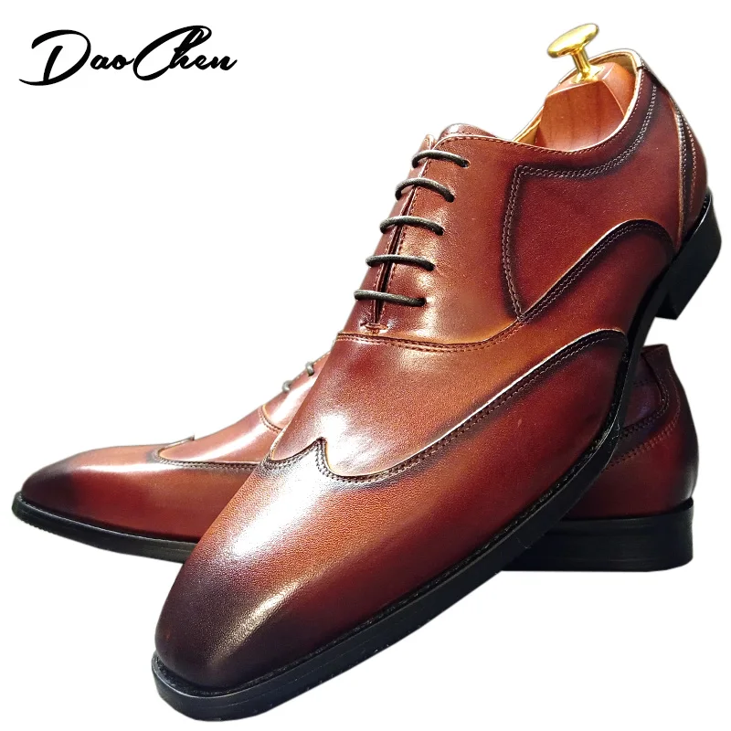 

Luxury Brand Men Leather Shoes Lace Up Pointed Toe Wing Tip Formal Mens Dress Shoes Wedding Office Oxford Shoes For Men
