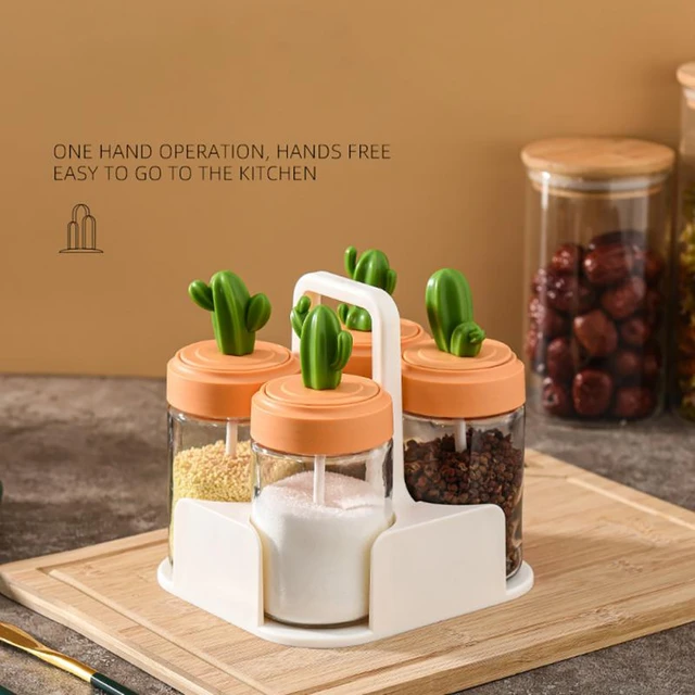 1 Set Clear Seasoning Box Set 4pcs Clear Seasoning Storage Container With  Spoon Clear Seasoning Rack Spice Pots For Pepper Spice - AliExpress