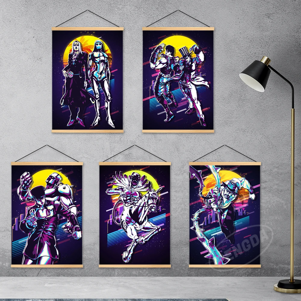 

Print Canvas Poster JoJo's Bizarre Adventure Home Decoration Anime Mural Wall Kujo Jotaro Art Picture Wooden Hanging Painting