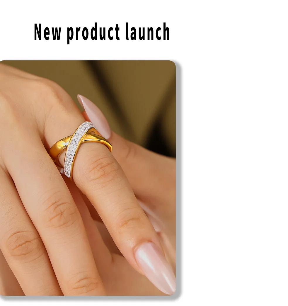 Modischer Doppel-Strass-Ring für Damen, Edelstahl Vergoldet, Luxuriöser Paar-Verabredungsring, Nicht Verblassender Schmuck, Geschenk Großhandel – Detail 6