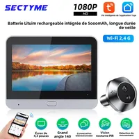 Sonnette de porte avec caméra judas WiFi Smart Life Tuya 140 °   Détecteur de mouvement PIR à batterie 1080P 5000mAh, visionneuse numérique IR, conversation bidirectionnelle 1
