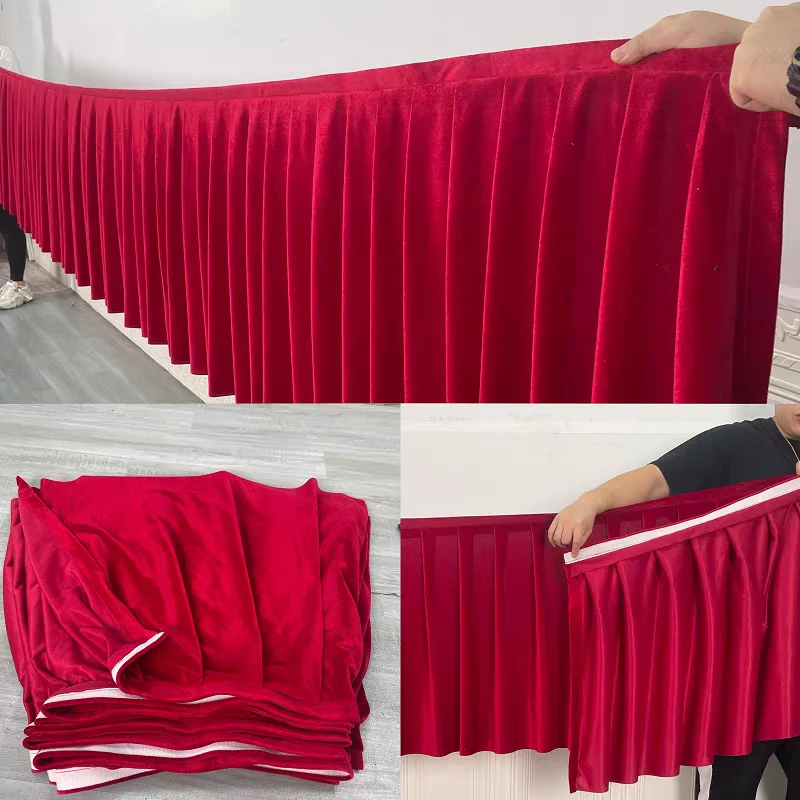 Wedding Velvet Stage Skirts Rectangular Conference Exhibition Elegant Table Skirt for Event Party Desk Decor