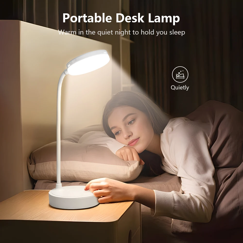 Protable Table Lamp Stepless Dimming Reading Book Night Table Lamp 3 Levels Dimmable USB Plug Rechargeable Bedroom Bedside Lamp 2