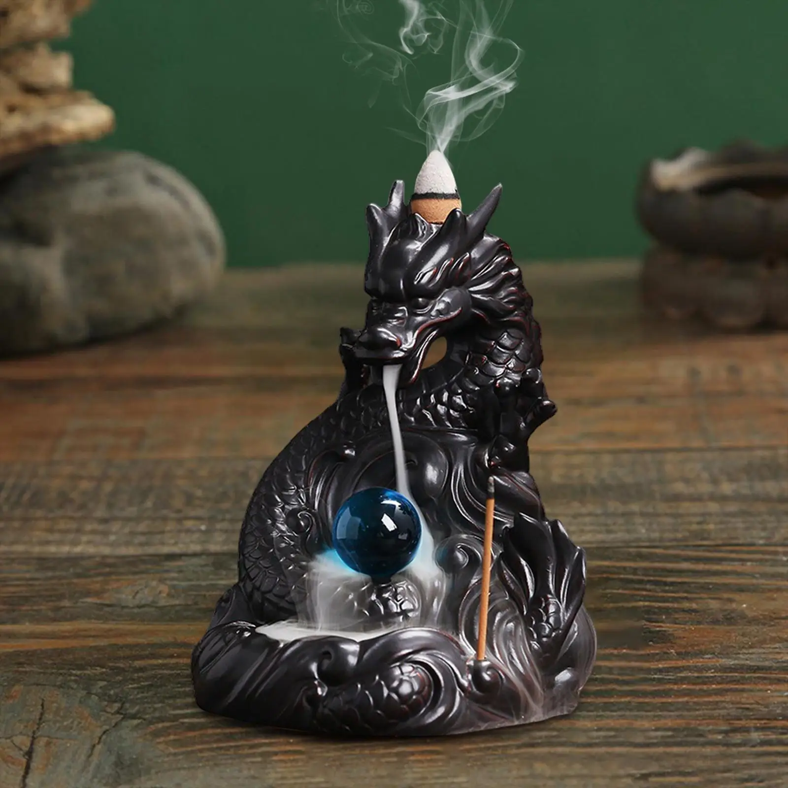 Waterfall Incense Burner – Skull Snake Dragon Backflow Incense Holder With LED, Cones & Sticks (Purple Sand, Handmade)