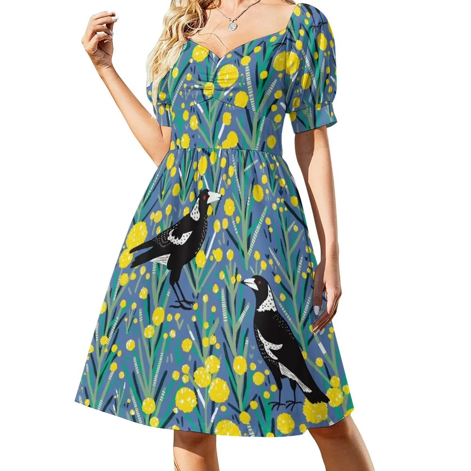 Australian Magpie in wattle garden Dress evening dresses ladies women clothes summer clothes for women
