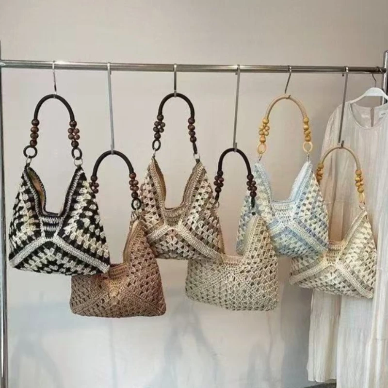 Straw Woven Tote Bag Beach Handbag Bohemian Beach Bag Large Capacity Bucket Bag Hollow Shoulder Bags Holiday 2026 Hollow Out - 2