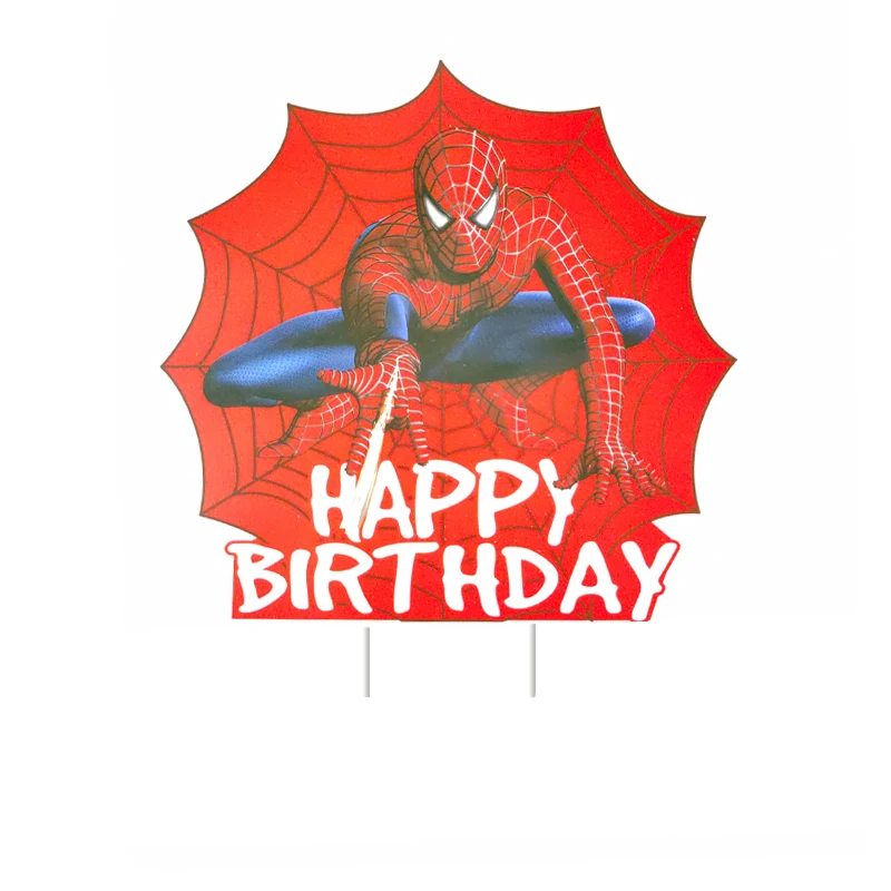 

Spider Man Theme Kids Favors Cake Toppers Card Banner Flag Decorations Happy Birthday Events Party Picks Supplies 1pcs/lot