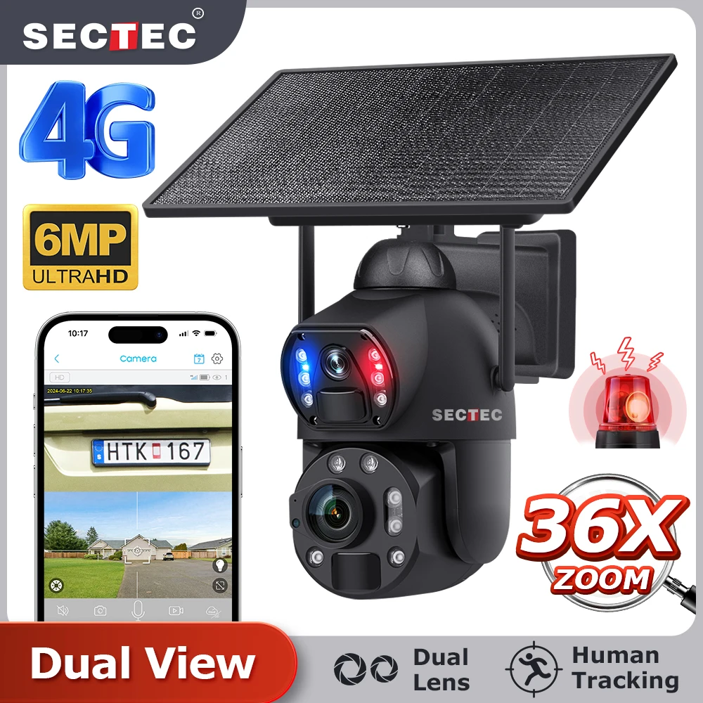 SECTEC 6MP 36X Zoom Dual View WIFI Solar Battery Camera 4G Solar