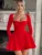 Long Sleeve A-line Sexy Mini Dress For Women Robe Autumn Fall Bow Square Collar Pleated Dress Elegant Dresses