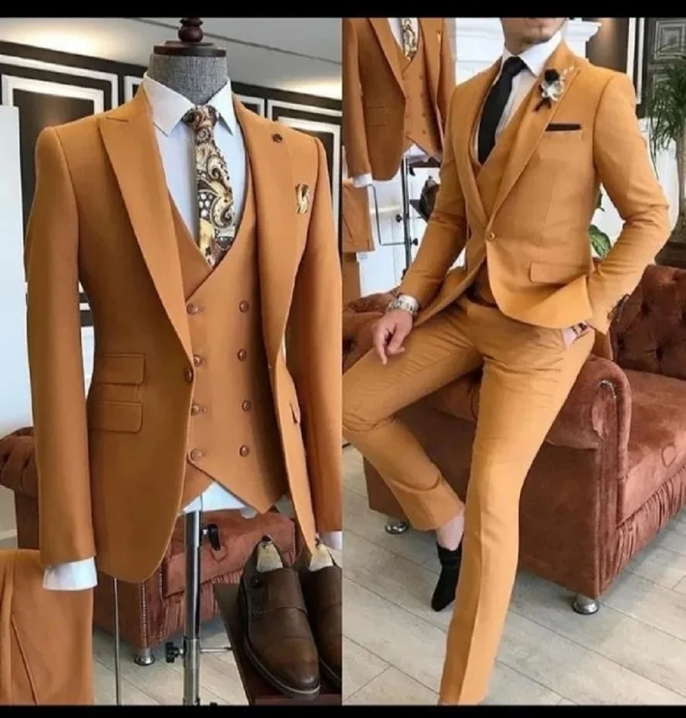 Grey Slim Fit mens suits 3 Pieces Tuxedos Groom Wedding Men Suit Tuxedo Terno Masculino De Pour Hommes Blazer(Jacket+Pants+Vest)