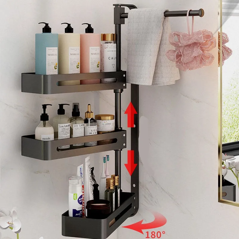 

Bathroom bathroom shelf bathroom toiletries storage rack wall mounted perforation-free rotating multi-layer shelf