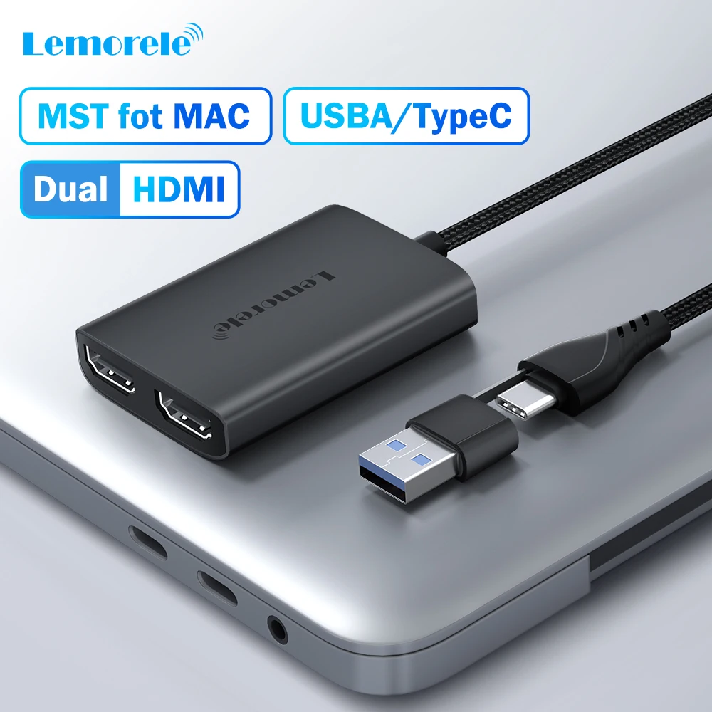 Lemorele Type C/USB3.0 to Dual HDMI Adapter 1080P 60Hz Extend 2 Different Screen for Apple M1 M2 Mac Windows Type C/USB3.0 Hub