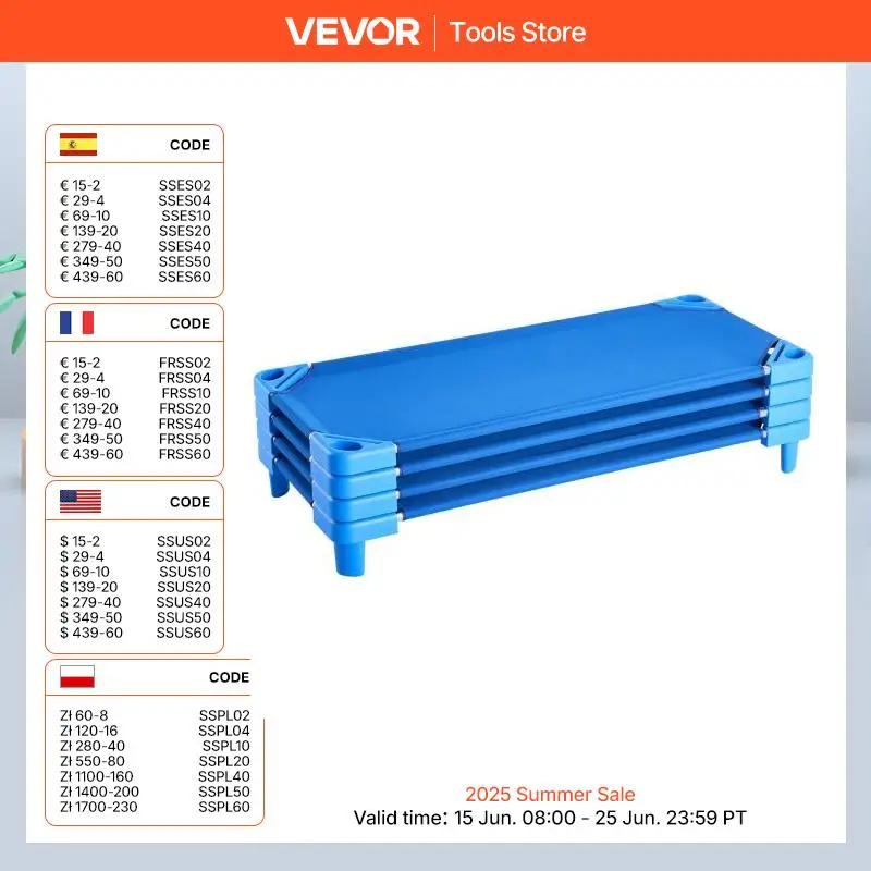 VEVOR Lit de sieste empilable pour enfant, 4 pcs, lit de couchage portable pour tout-petits, 130 x 57 cm, lit de garderie pour enfants, pour salle de classe préscolaire, pour dormir, se reposer, bleu