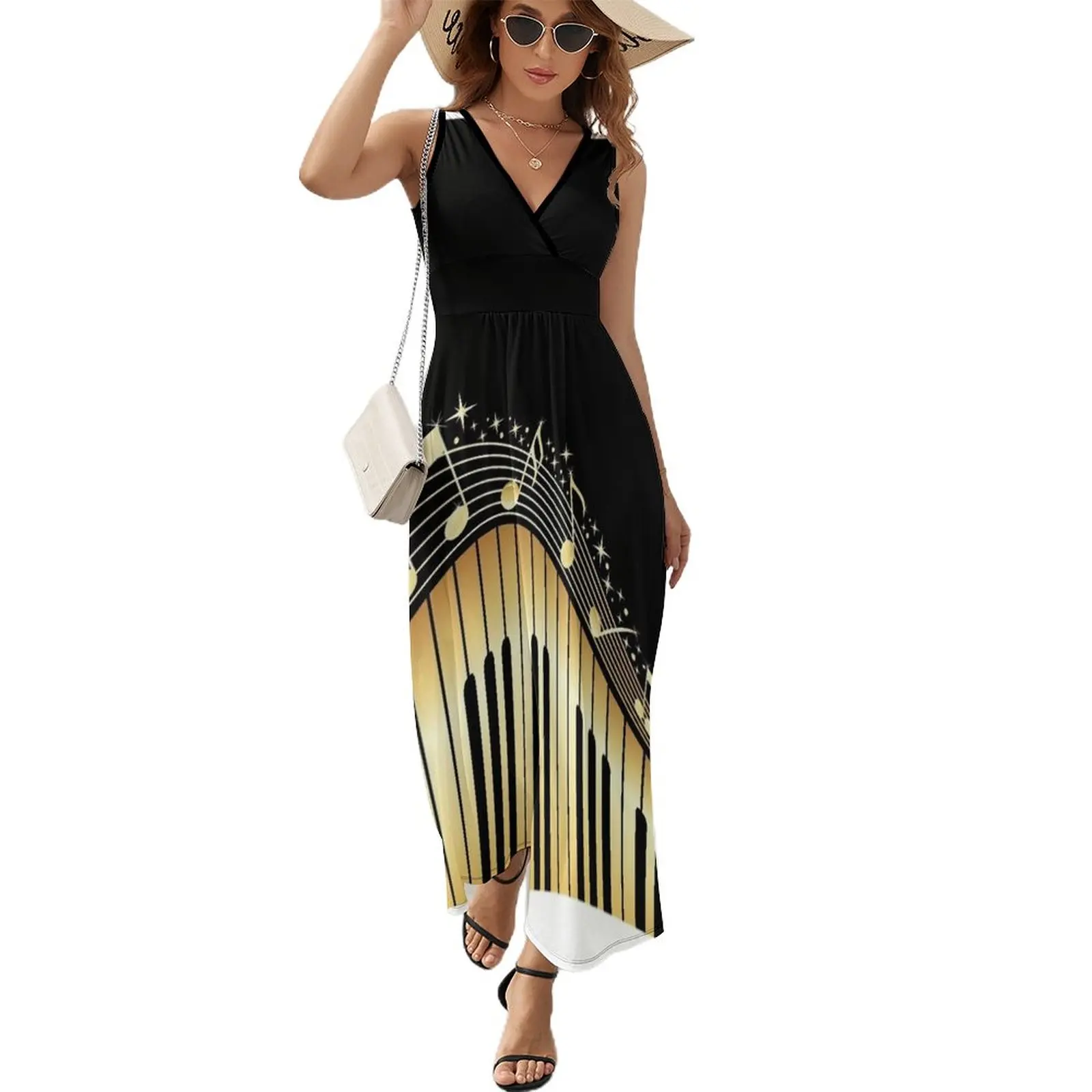 

Gold Piano Keyboard Sleeveless Dress Clothing female luxury dress summer dress for women 2023 Women's summer suit