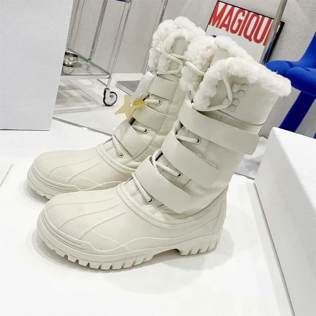 

2023 New Spring Autumn Mid-Calf Boots Fashion Round Toe Women Shoes Concise Wool Lace-Up Thick Bottom Bota Feminina Size 35-41