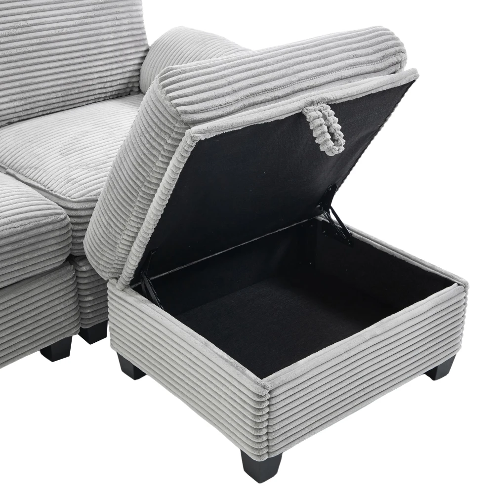 Großes Kordelsofa mit Komfortschaumstoff, 2 Getränkehaltern, USB-C-Anschluss, Seitentasche, Ablagefach, mobilem Aufbewahrungsfach – Detail 30