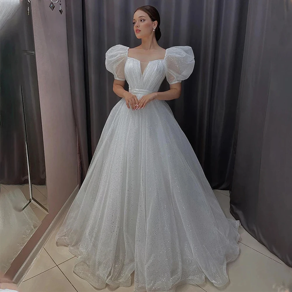 

Sparkling Gorgeous V-neck Fluffy Wedding Dresses Beautiful Exquisite A-Line Sexy Backless Tulle Princess Bridal Gowns New 2023