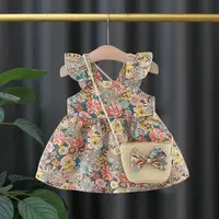 Summer Cotton Baby Dress Flower Printed Dress Hawaiian Style Baby Clothes Send Bag