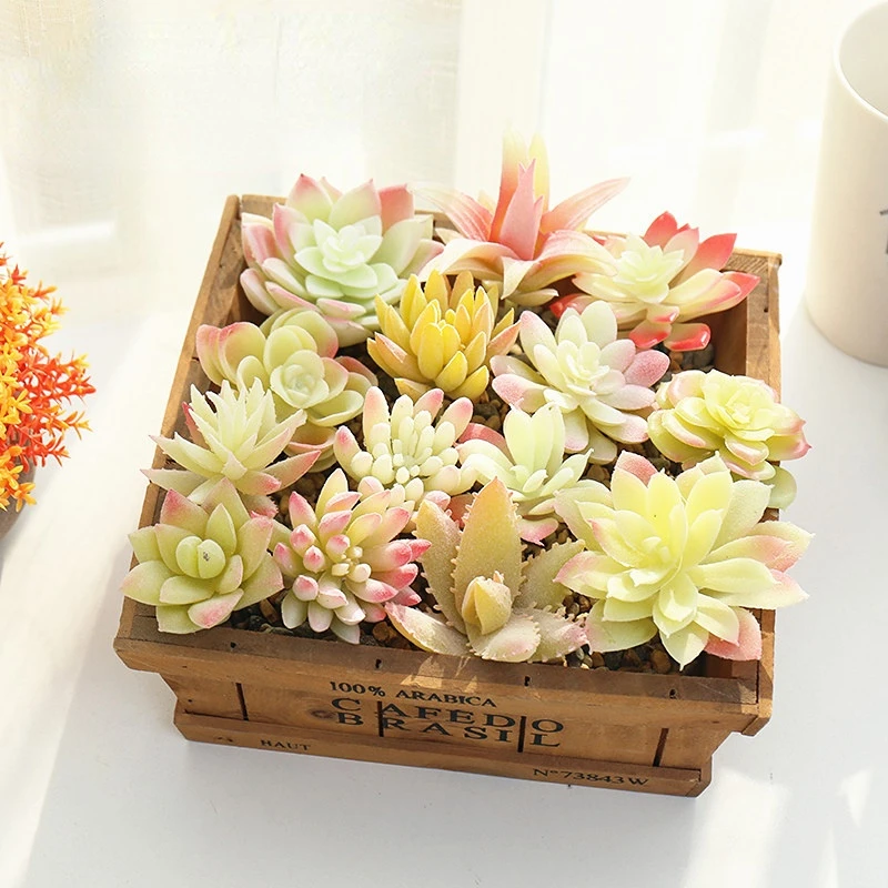 1pc white pink DIY Small Artificial Succulents Plants Room Plastic