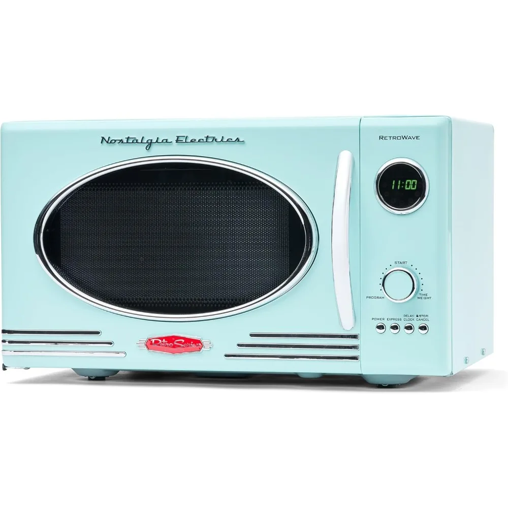 Retro Countertop Microwave Oven-Large 800-Watt 0.9 cu ft-12 Pro Programmed Cooking Settings Digital Clock