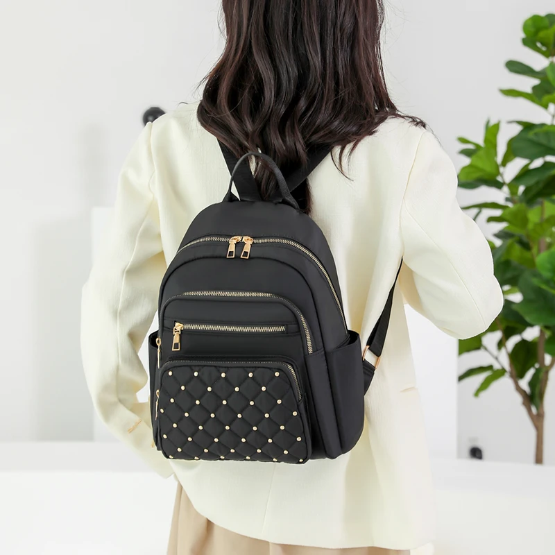 Leather Checkered Backpack For Women Fashion Personalized High-end Diamond  Rivet Design Mini Bags Girls Trend Travel Rucksack - AliExpress