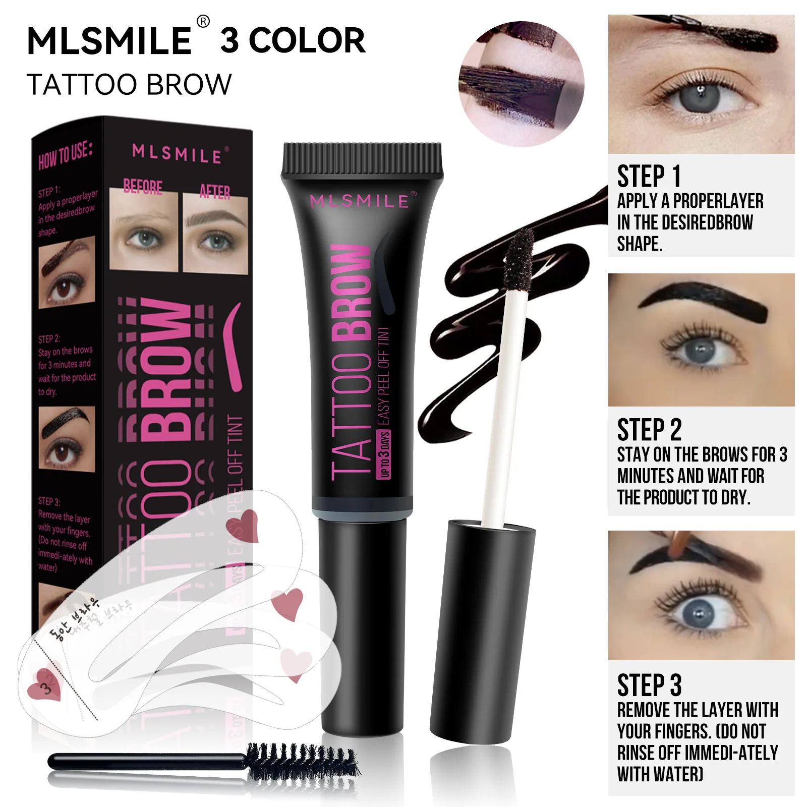 MLSMILE Peel Eyebrow Gel Long-lasting Non-smudging Waterproof Sweatproof Easy To Color Three-color Eyebrow Gel Cosmetics Makeups 3