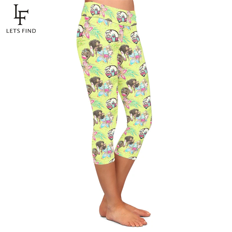 LETSFIND Camping Car and Cute Girl Print Fitness Pants Women Capris Leggings Summer High Waist Soft Skin Leggins
