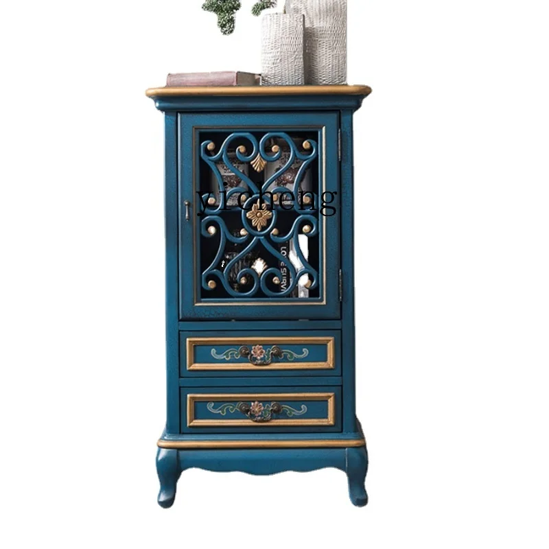 

Zc Hand-Painted Solid Wood Chest of Drawers Carved Storage Bookcase Retro Living Room Dining Side Storage Cabinet