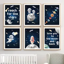 

Cosmic Planet Astronaut Spaceship Earth Neptune Moon Wall Art Canvas Painting Nordic Posters And Prints Wall Pictures Kids Room