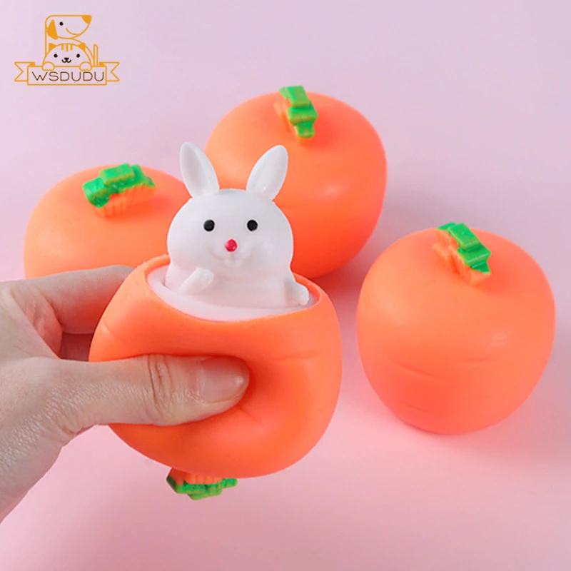 Cute Rabbit Carrot Squeeze Pop Up Fidget Toy Funny Surprise Bunny Head  Squishy Stress Relief Doll Novelty Prank Adult Kids Gifts