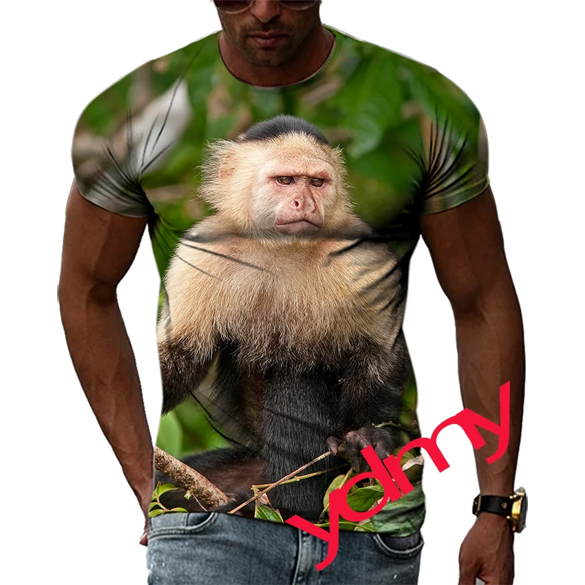 

Summer Fashion Monkey Picture T-Shirts For Men Casual 3D Print Tees Hip Hop Personality Round Neck Short Sleeve Tops
