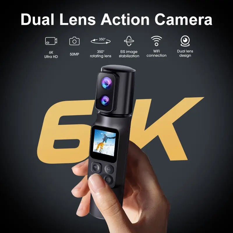 흔들림 방지 5배 줌 6K 휴대용 액션 카메라 350 ° 회전식 듀얼 렌즈 Wifi EIS 포켓 카메라 DV 스크린 레코더 SA