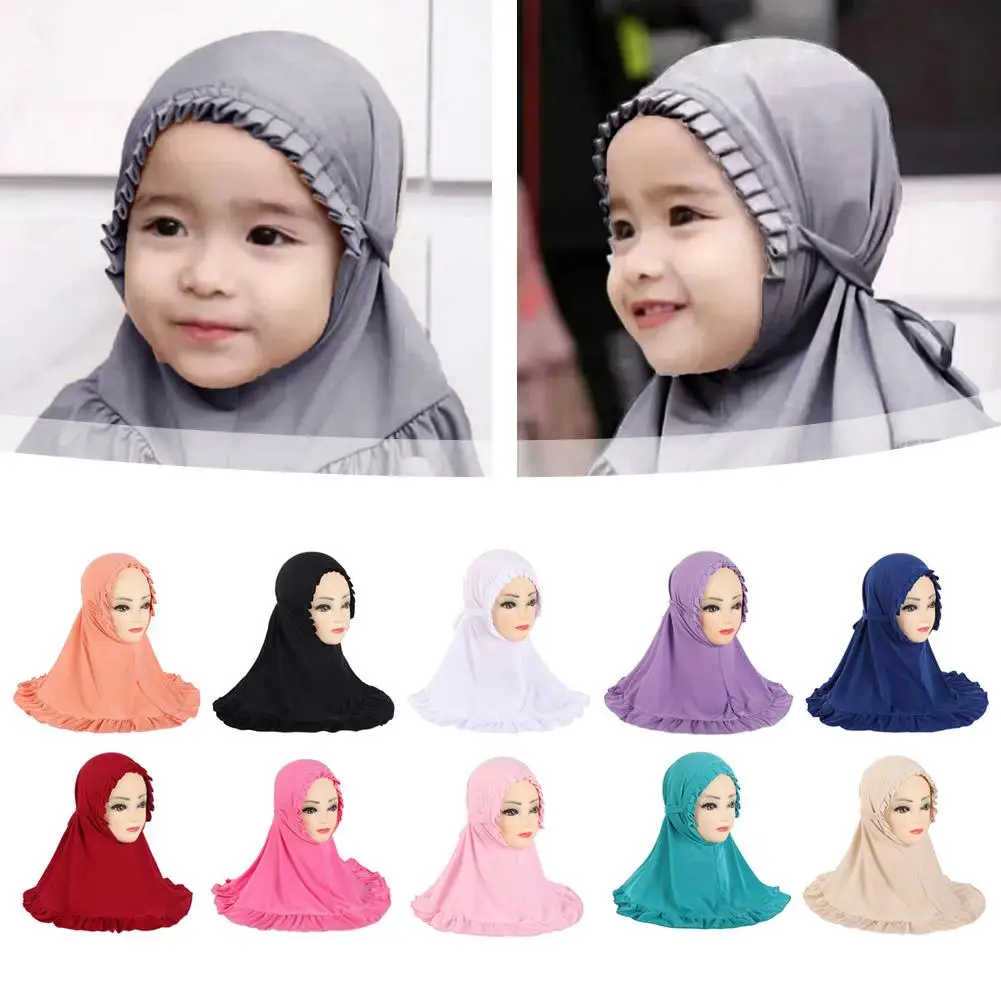 Beautiful Headscarf Fit 3-6 Years Old Girls Cute Hijab Baby Caps Cute Hijab Head Scarf Baby Muslim Shawl Turban Caps