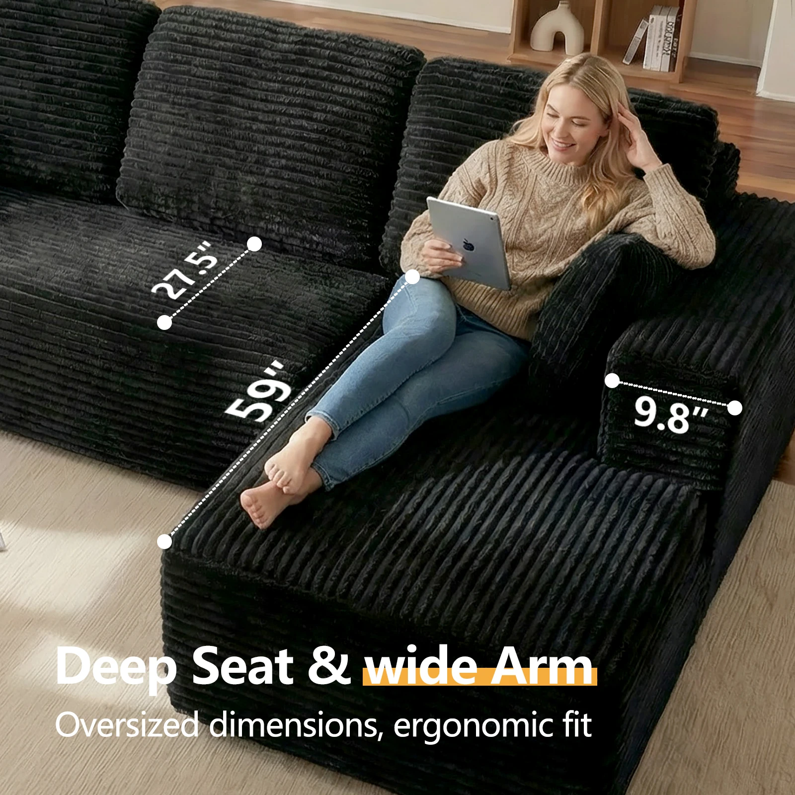 Oversized L Shaped Couch With Chaise, Minimalist Compressed Boneless Couch No Assembly Required, Modular Cloud Sectional Sofa Fo 5