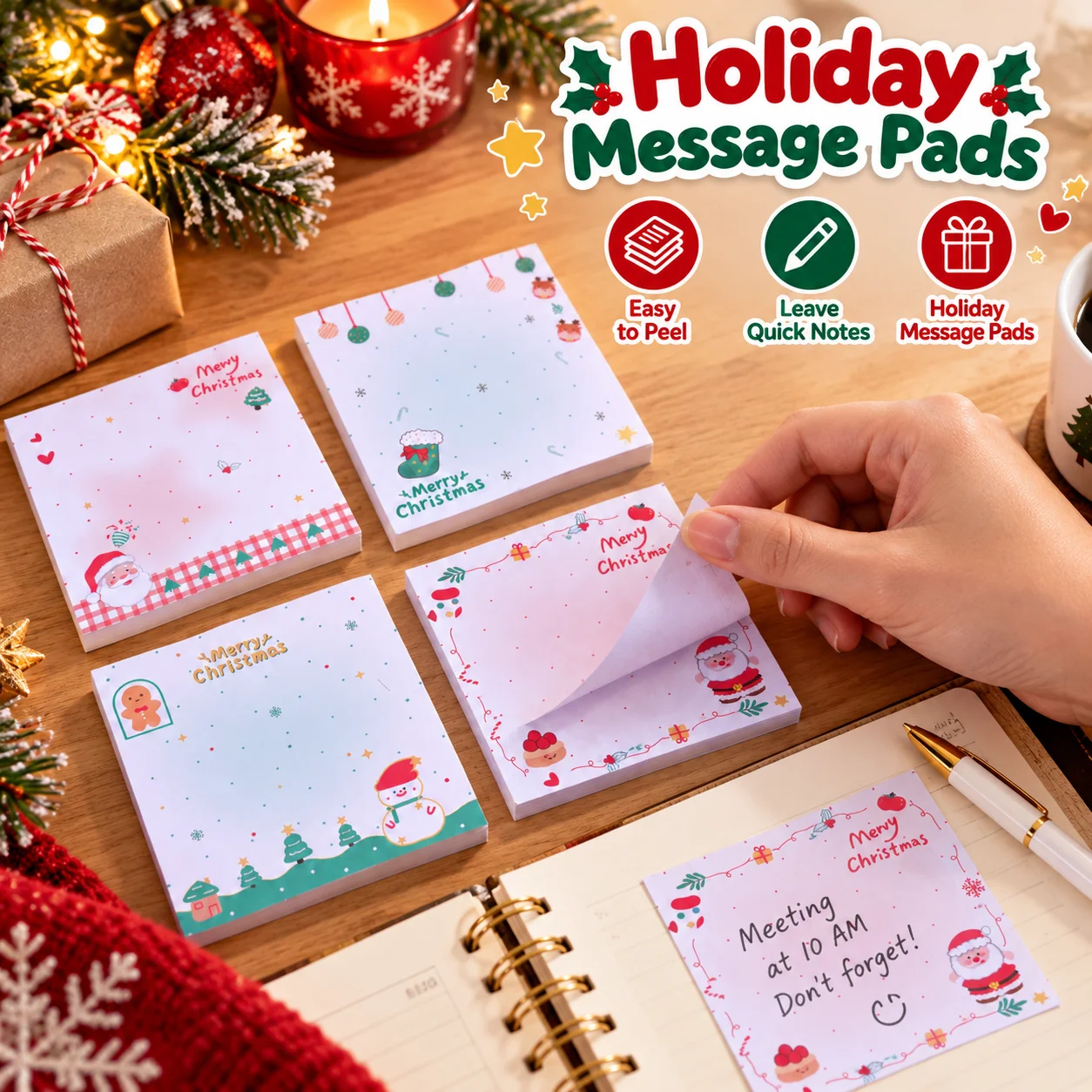 Festive Cartoon Christmas Sticky Notes Set - 4 Delightful Designs
