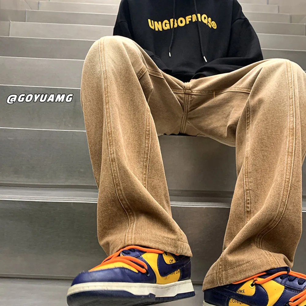 Supply vintage jeans men's loose straight autumn and winter high street fashion street vibe trousers jeans