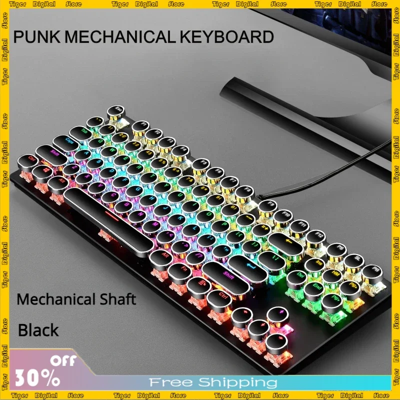 

Crack K550 Punk 87-Key Real Mechanical Keyboard Electropunk Key Cap USB Cable Hot Plug Green Axis Gaming Office Keyboard Gifts
