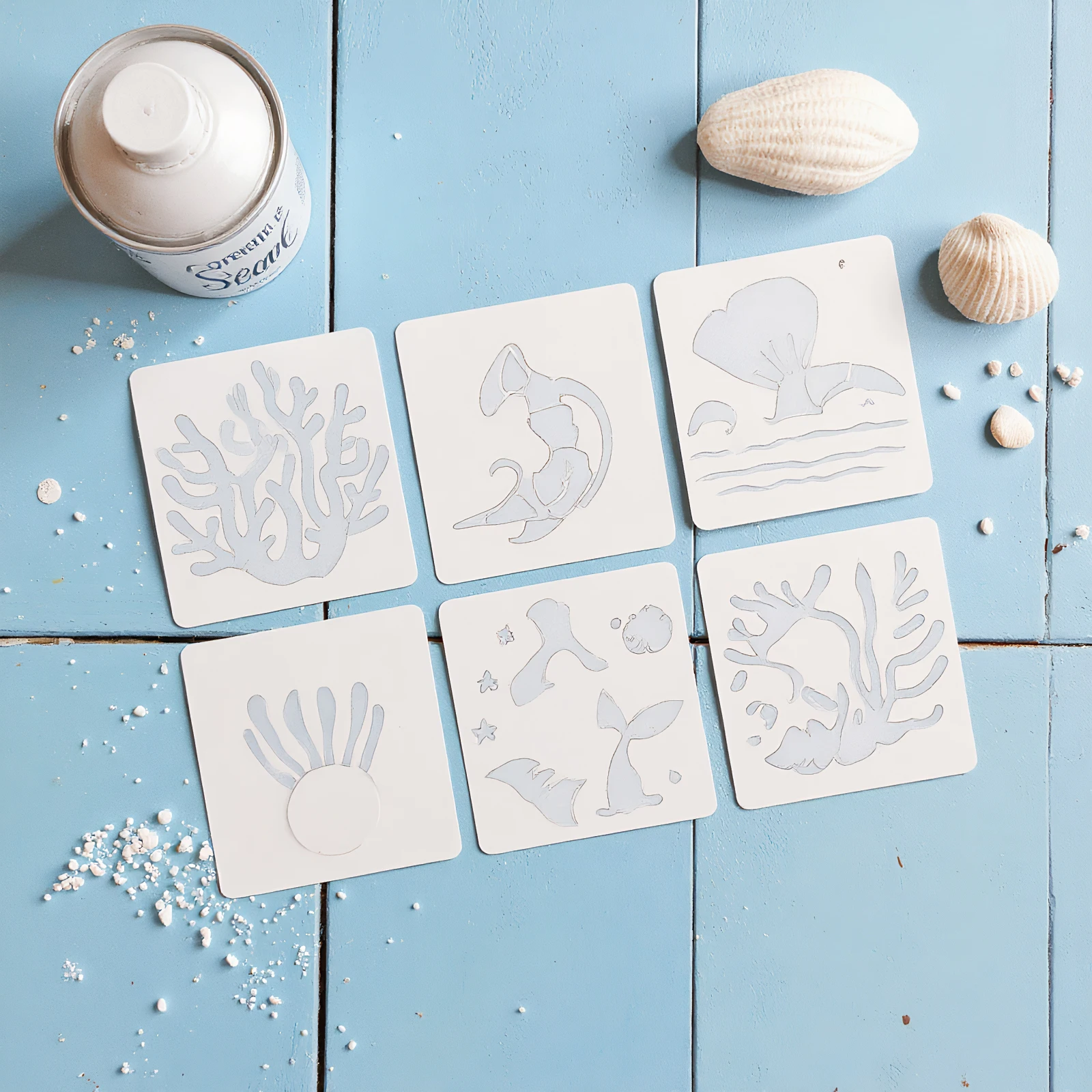 20 Pcs 해양 생물 재사용 가능한 DIY 드로잉 템플릿 그림 템플릿 스텐실 아트 세트 DIY 벽 가구 및 공예 장