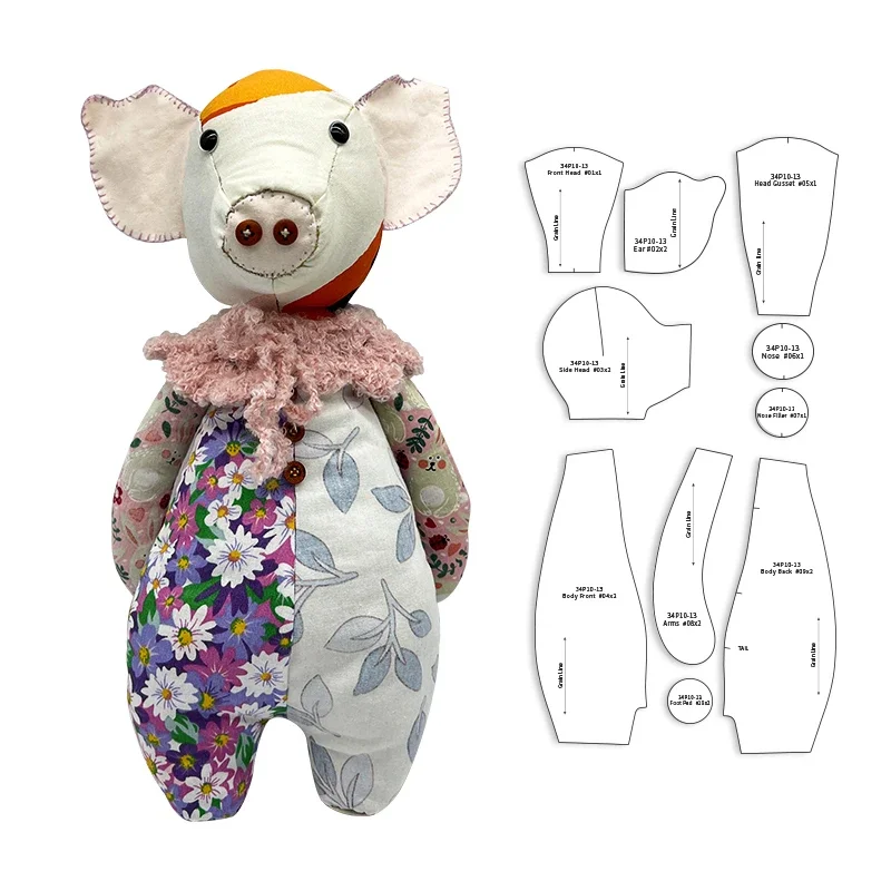 NUBECOM 10PCS DIY Pig Shaped Acrylic Stencil Handmade Memory Pig Quilting Template Doll Sewing Tool Gifts Decor With Instruction